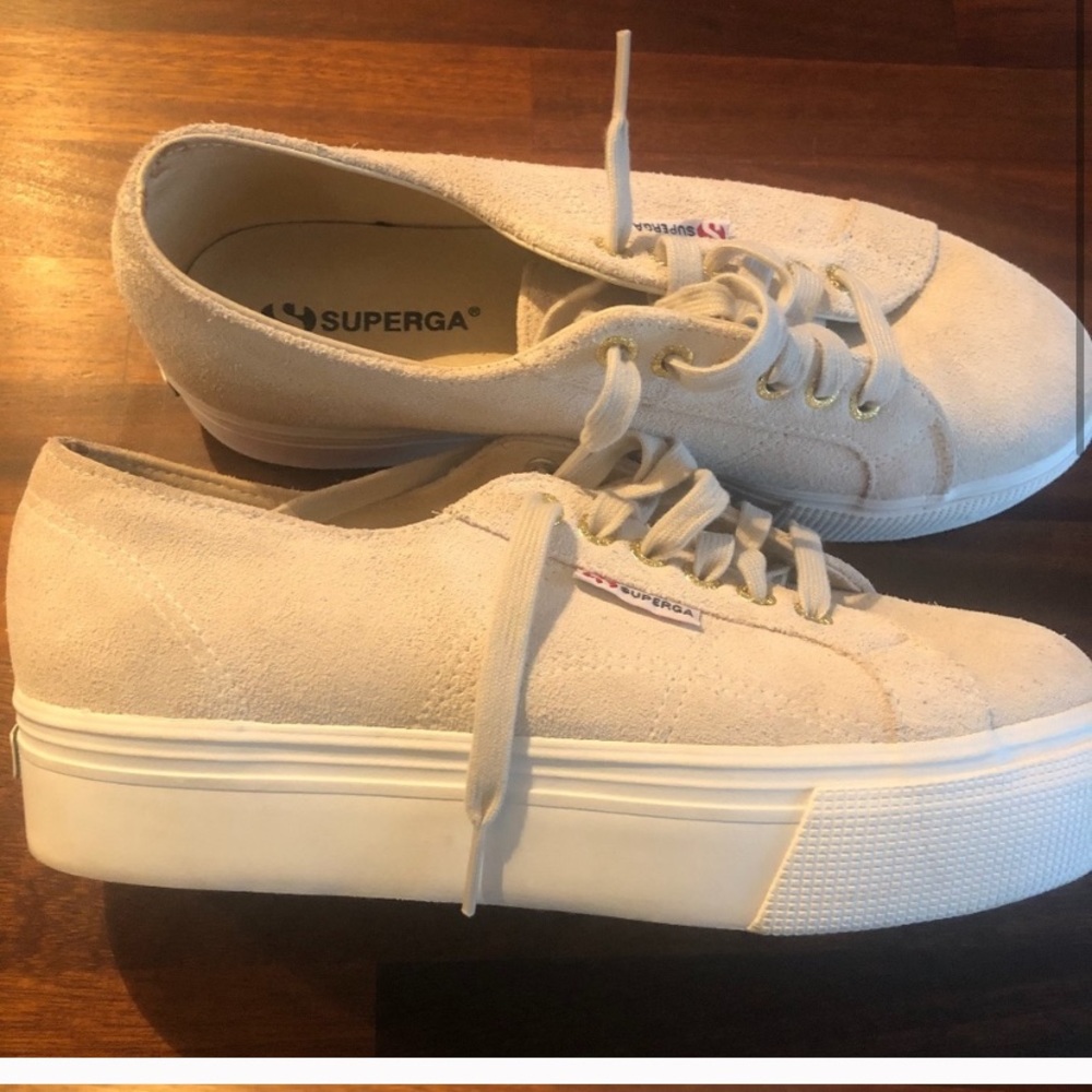 Superga Beige Suede Platform Sneakers